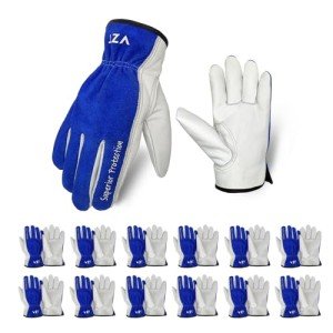 12 Pairs Cowhide Leather Work Gloves, XXL