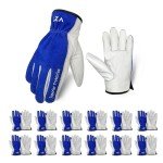 12 Pairs Cowhide Leather Work Gloves, XXL