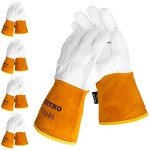 BEETRO 5 Pairs Heat-Resistant Cowhide Working Gloves