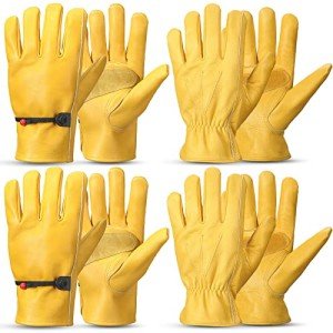 Cowhide Leather Work Gloves with Adjustable Wrist