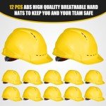 12-Pack Adjustable Hard Hats with Vents - Yellow