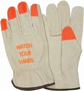 Hi-Vis Leather Work Gloves with Orange Tips - XL