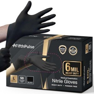 Heavy-Duty Black Nitrile Gloves - 50 Count