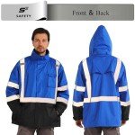 Hi-Vis Waterproof Rain Jacket with Removable Hood