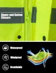 Ubon Men's Waterproof Reflective Rain Jacket, Yellow