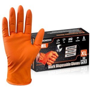 Heavy Duty Nitrile Disposable Gloves - Orange, 8-mil