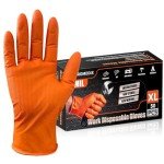 Heavy Duty Nitrile Disposable Gloves - Orange, 8-mil