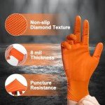 Heavy Duty Nitrile Disposable Gloves - Orange, 8-mil