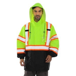 Hi-Vis Waterproof Rain Jacket with Reflective Accents