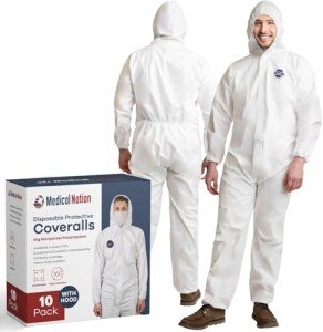 10-Pack Disposable Hazmat Suits – Large Size