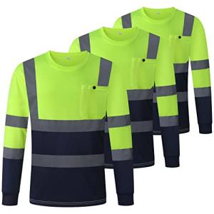 Hi-Vis Long Sleeve Safety T-Shirts for Work 3-Pack