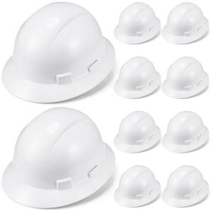 10-Pack White Hard Hats with Adjustable Suspension