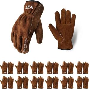 12 Pairs Leather Work Gloves for Garden or Construction