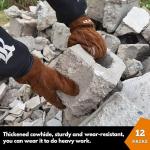 12 Pairs Leather Work Gloves for Garden or Construction