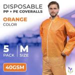 Orange Disposable Coveralls for Men & Women, 5-Pack