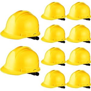10 Pack Yellow Construction Hard Hats - Adjustable Fit