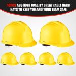 10 Pack Yellow Construction Hard Hats - Adjustable Fit