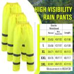 Jeere 3 Pack Hi Vis Rain Pants Waterproof Reflective Work Pants High Visibility Yellow 150D Heavy Duty Construction Rain Gear(L)