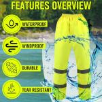 Jeere 3 Pack Hi Vis Rain Pants Waterproof Reflective Work Pants High Visibility Yellow 150D Heavy Duty Construction Rain Gear(L)