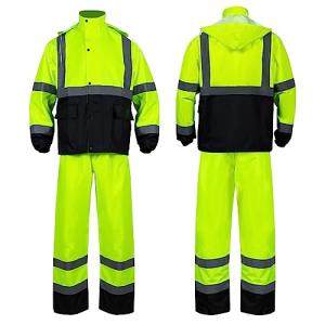 High Visibility Waterproof Rain Suit with Hood