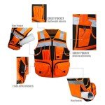 Hi-Vis Orange Reflective Safety Vest with Pockets
