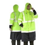Hi-Vis Waterproof Rain Jacket with Reflective Strips