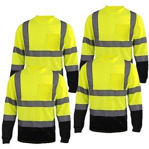 High Visibility Long Sleeve Safety Shirts - 4 Pack