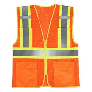 High Visibility Orange Reflective Safety Vest with Pockets