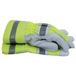 High-Visibility Leather Work Gloves - Large, Green