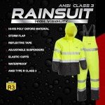 High Visibility ANSI Class III Rain Suit Jacket & Bib