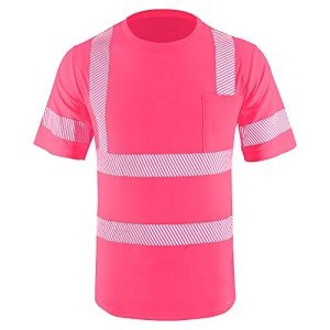 Hi Vis Safety Shirts with Reflective Strips - Pink