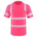 Hi Vis Safety Shirts with Reflective Strips - Pink