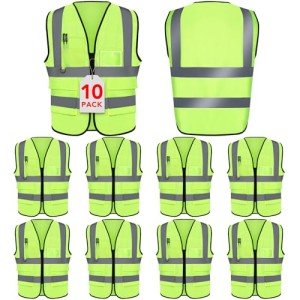 10-Pack Hi Vis Reflective Safety Vests - Green