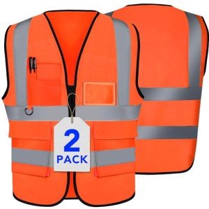 Hi-Vis Reflective Safety Vest with Pockets - 2 Pack