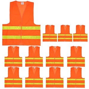 Neon Orange Safety Vests – 12 Pack, Adjustable Fit