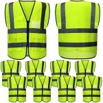10-Pack Reflective Safety Vests with Pockets