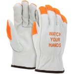 Hi Vis Heavy Duty Cowhide Work Gloves - 12 Pairs