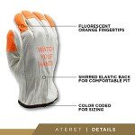 Hi Vis Heavy Duty Cowhide Work Gloves - 12 Pairs