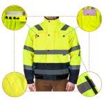 Hi-Vis Reflective Winter Bomber Coat with Detachable Sleeves