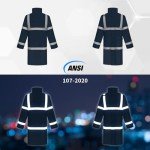 Men's Waterproof Hi-Vis Rain Jacket - XL Navy Blue