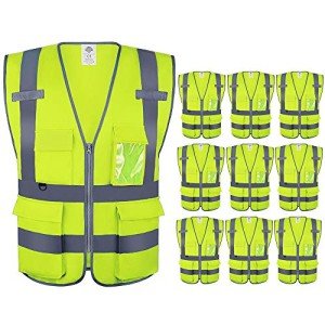 High Visibility Safety Vest with Multi Pockets - 10 Pack