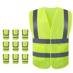 High Visibility Safety Vest 10 Pack - Yellow Reflective