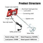 2100W Handheld Electric Concrete Mixer with 6 Speeds