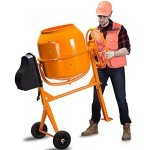 Fujampe 5 Cu Ft Electric Cement Mixer, 2/3 Hp Portable Electric Concrete Mixer Machine 140L Power Wheelbarrow Cement Mixing Tools for Stucco Mortar (Orange, 5 Cu. Ft.)