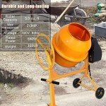 Fujampe 5 Cu Ft Electric Cement Mixer, 2/3 Hp Portable Electric Concrete Mixer Machine 140L Power Wheelbarrow Cement Mixing Tools for Stucco Mortar (Orange, 5 Cu. Ft.)