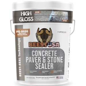 BEEST Paver Sealer - High Gloss Wet Look Stone Sealer & Stamped Concrete Sealer Outdoor & Indoor - Color Enhancing Driveway Sealer & Patio Paver Sealer Wet Look, Brick Sealer & Natural Stone - 5Gal