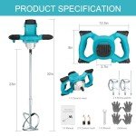 NorthSpoor Electric Handheld Cement Mixer, Portable Mortar Mixer，110V Handheld Mud Mixer for Motar,2600W Electric Concrete Mixer with 6 Speed,Paint, Grout, Plaster, Thinset,Fodder Stirring Tool（Blue）