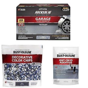 Gray Polycuramine Garage Floor Coating with Color Chips