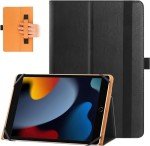 Universal Case for 9 Inch / 10 Inch Tablet, Stand Folio Protective Case for 10.1 Inch Touch Screen, with Adjustable Silicone Strap and Stand, Black
