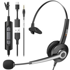 3-in-1 USB Headset with Noise-Cancelling Mic